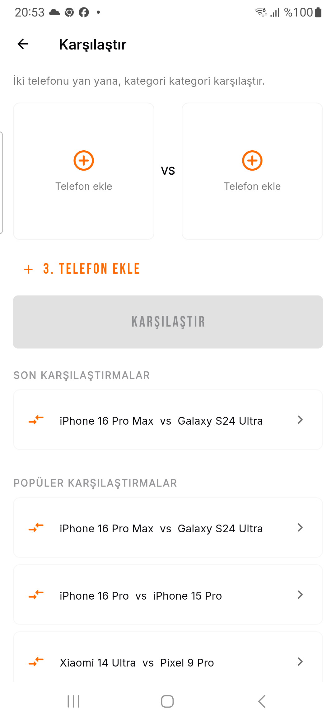 AI karşılaştırma ekranı